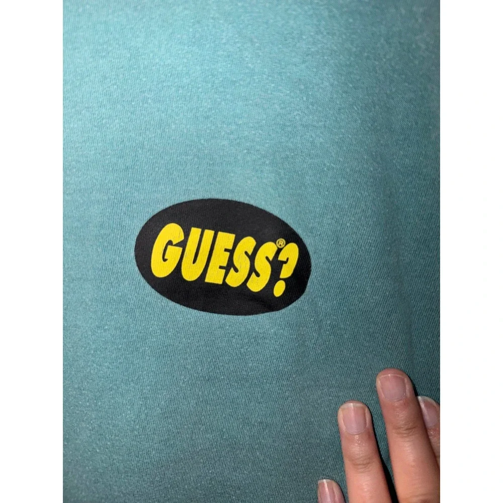 Guess Originals Mens Teal Mineral Wash Globe Graphic T-Shirt Size M Short Sleeve - Picture 5 of 6